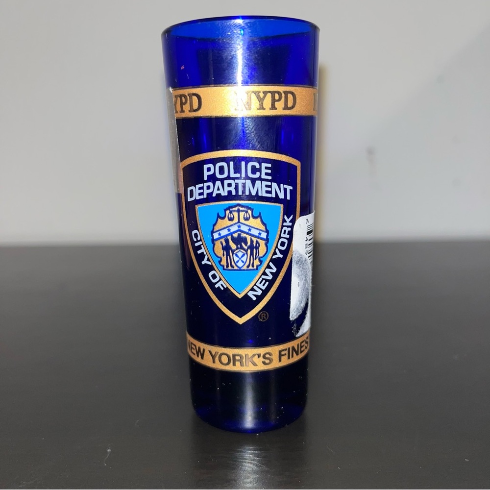 [NYPD] CITY OF NEW YORK POLICE DEPARTMENT, Tall Shot Blue Glass Vintage